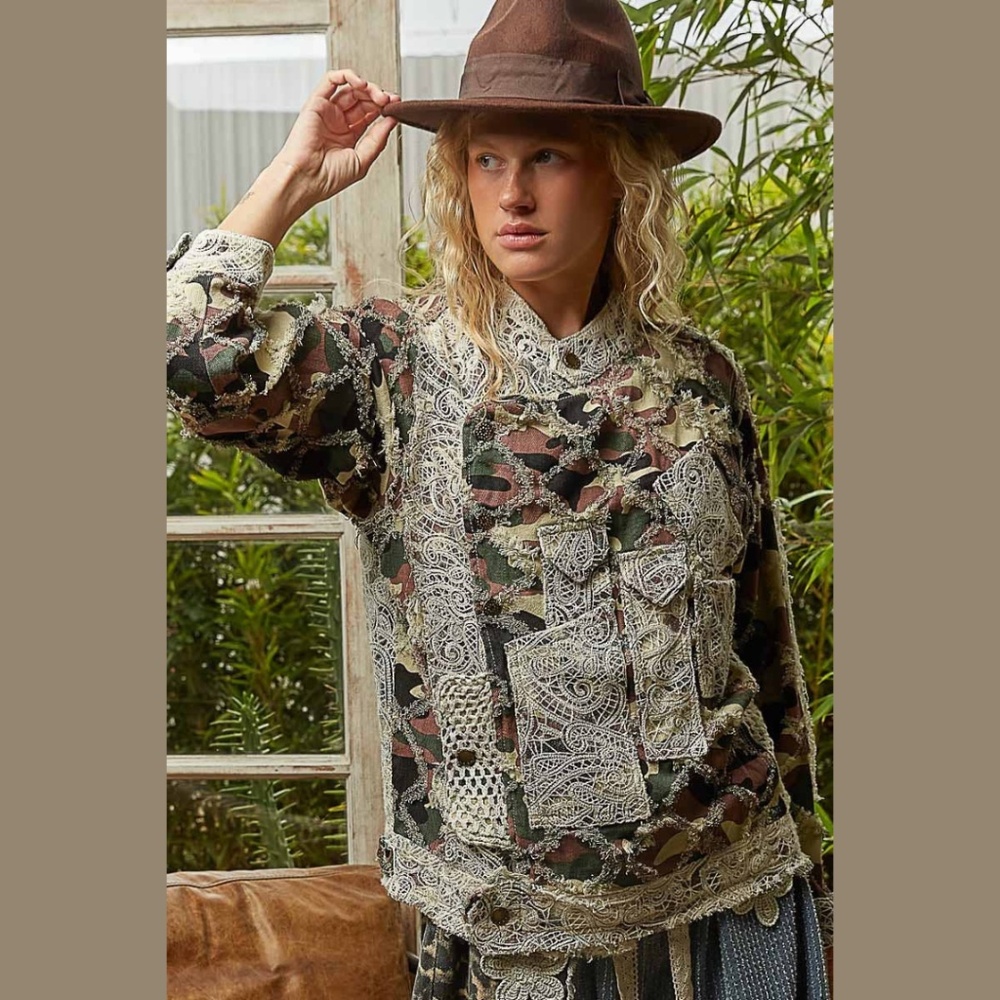 Camo Print Patchwork Motorcycle Jacket